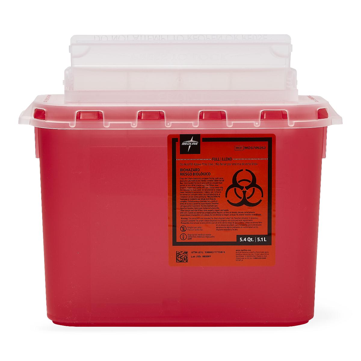 WallMount Sharps Container, Red, 5.4 Qt. Pipeline Medical