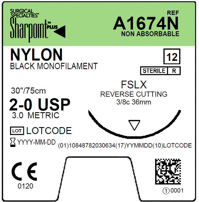 Suture   Nylon 2 0 Black 1X30 Fslx