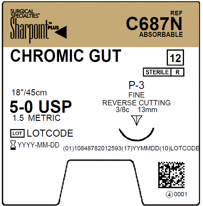 Suture   Chromic Gut 5 0  1X18 P 3
