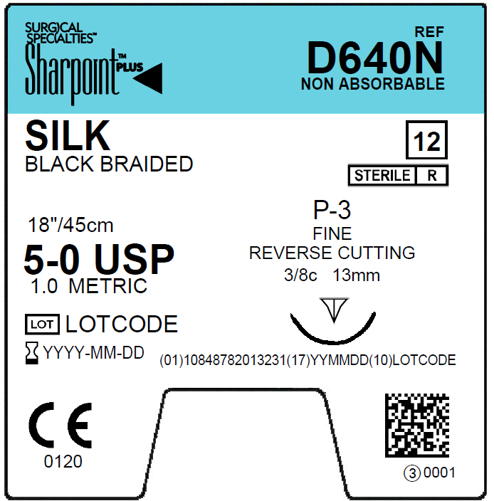 Suture   Silk 5 0 Black 1X18 P 3