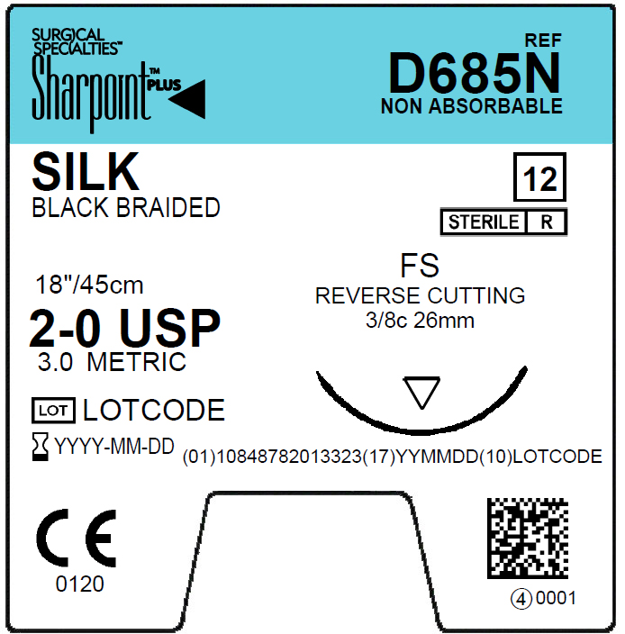 Suture   Silk 2 0 Black 1X18 Fs
