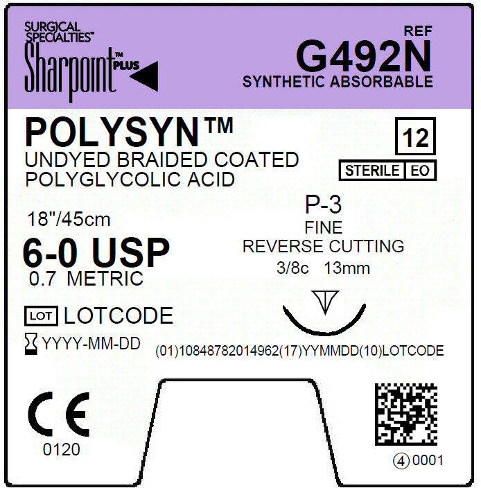 Suture   Polysyn 6 0 Undyed 1X18 P 3