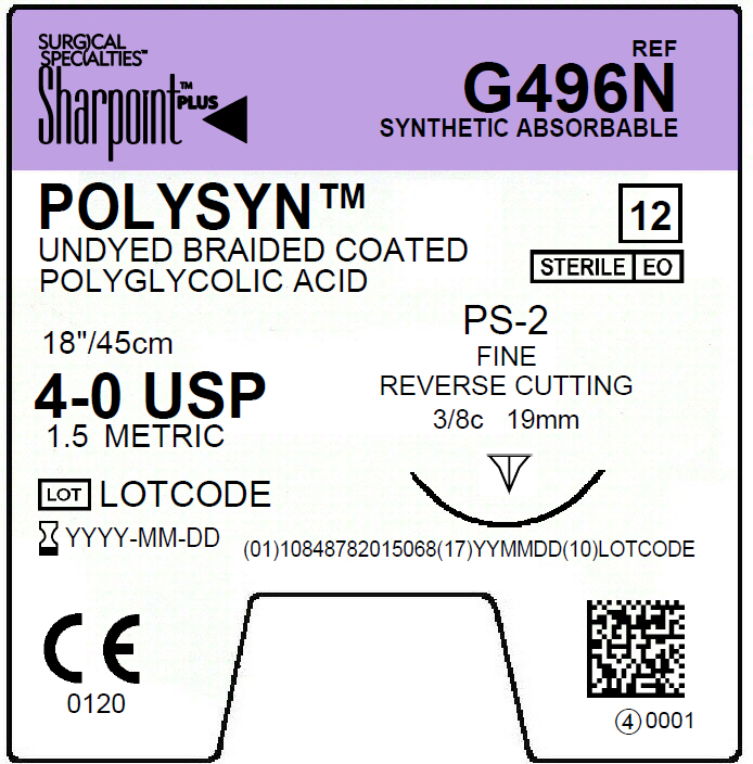 Suture   Polysyn 4 0 Undyed 1X18 Ps 2