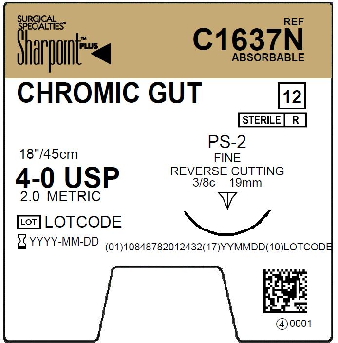 Suture   Chromic Gut 4 0  1X18 Ps 2