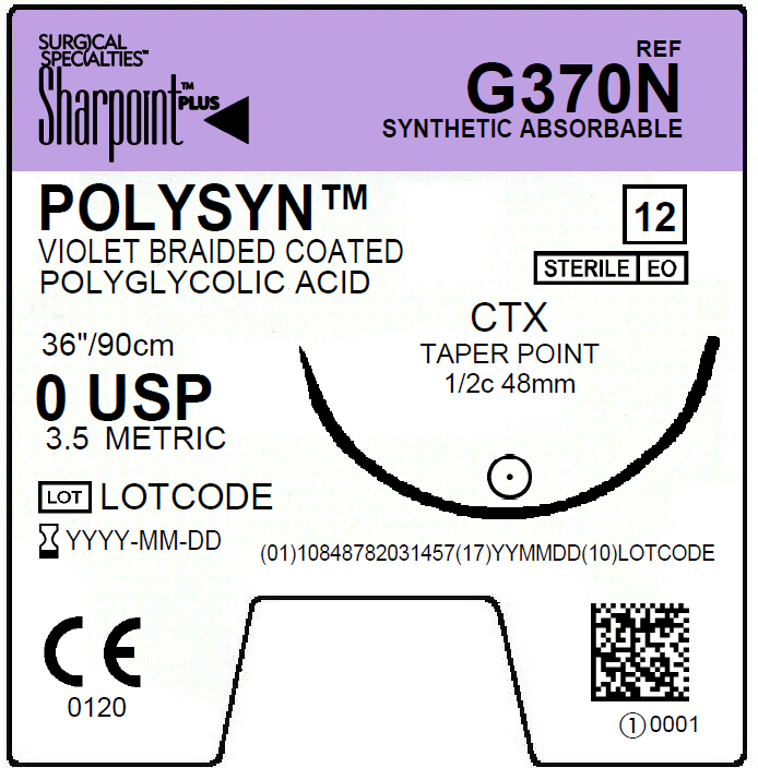 Suture   Polysyn 0 Violet 1X36 Ctx