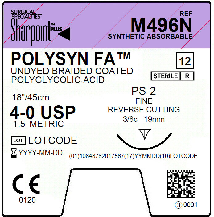 Suture   Polysyn Fa 4 0 Undyed 1X18  Ps 2